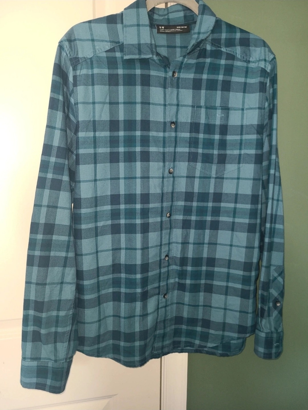 Under Armour Teal and Dark Teal Plaid Long-Sleeve Button-Up Shirt